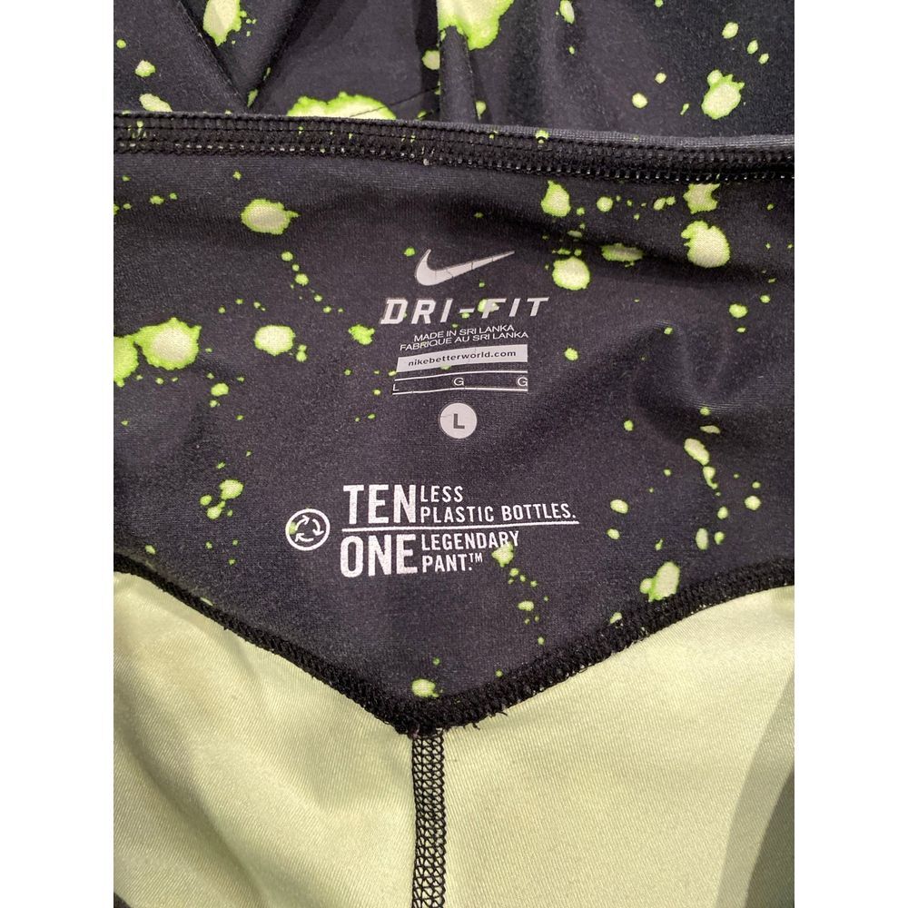Nike Dri-FIT Legendary Leggings Womens Large Black Lime Green Splatter Capri L - Picture 4 of 6
